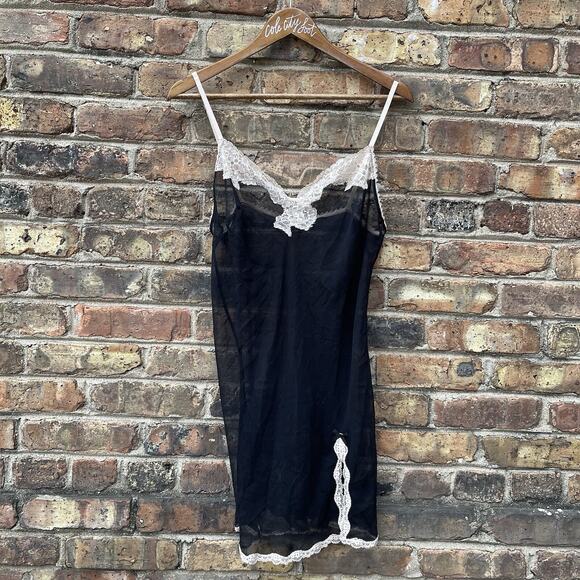 Victorias Secret Slip Dress Mini Black Semi Sheer Lace Trim Large Chemise - Picture 1 of 7
